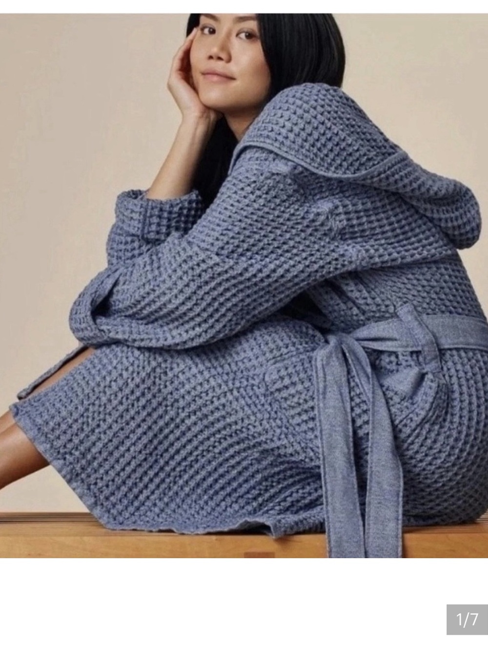 Onsen Waffle Weave Supima Cotton Hooded Spa Robe Medium Luxury Bathrobe